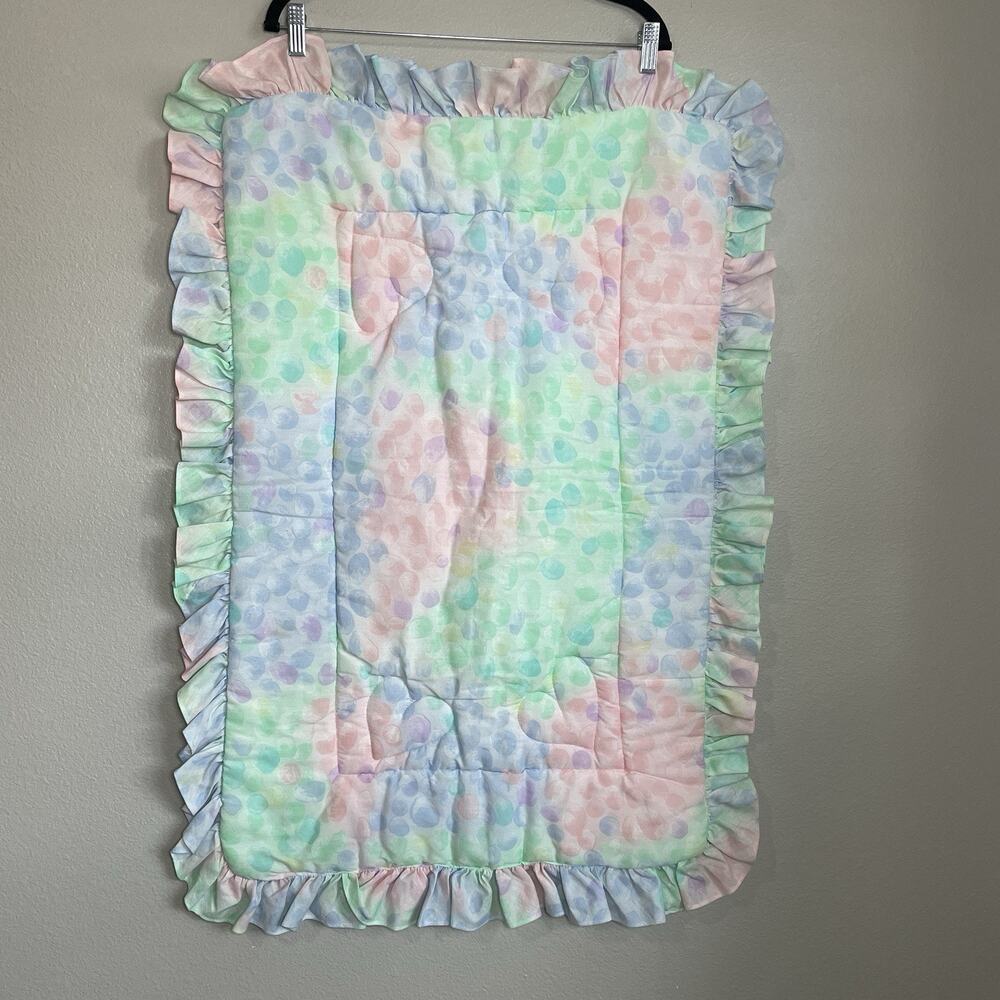 VTG Bedtime Originals 90s Baby Crib Blanket Pastel Ruffle Edge Nursery Decor